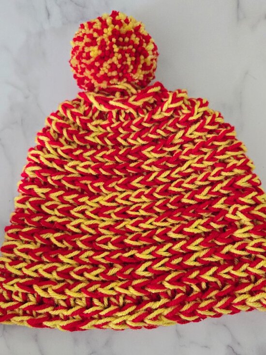 Yellow and Red Crochet Beanie: Funky Acrylic Winter Hat main image 5